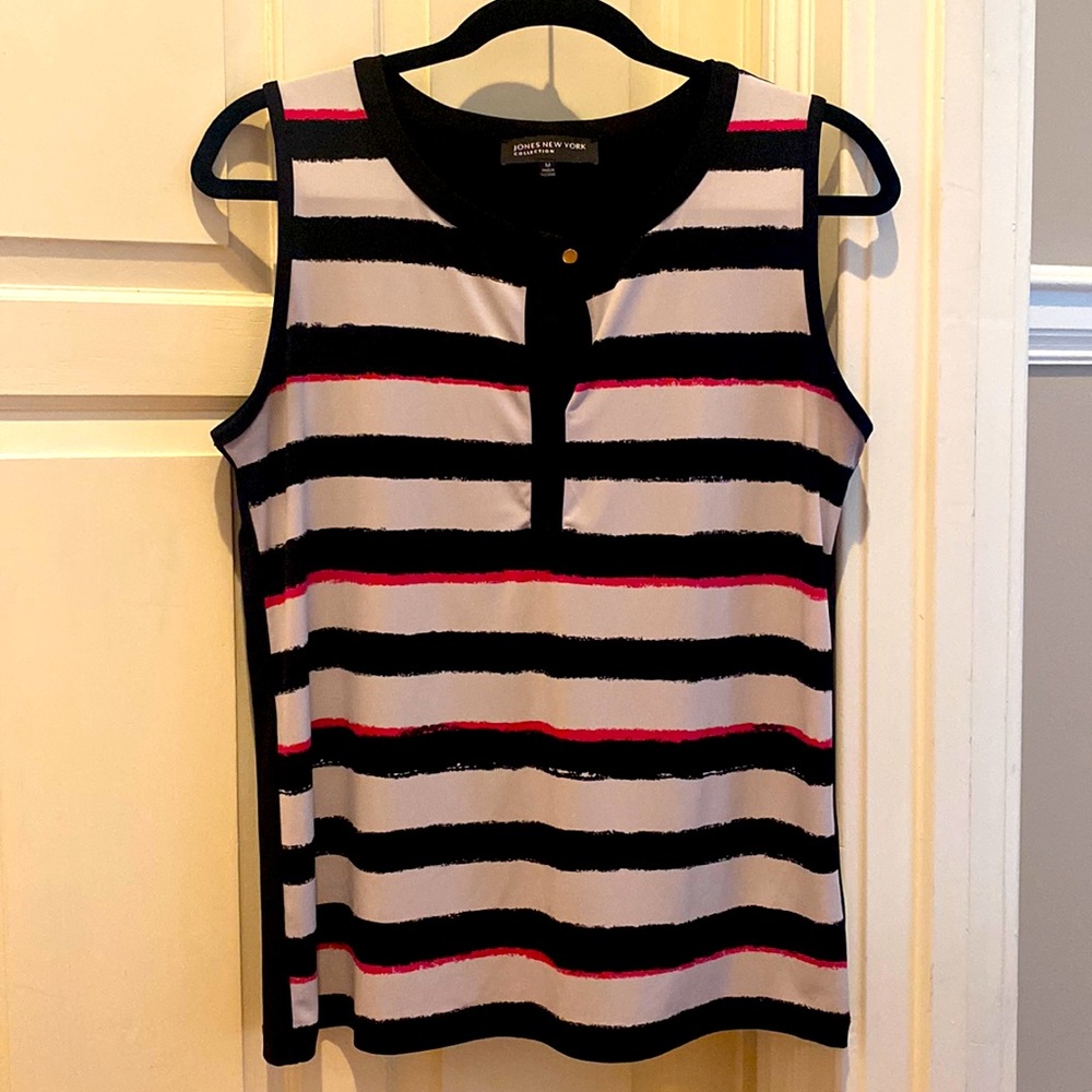 Jones New York Collection Striped Tank Blouse - Black White Pink Size Medium M